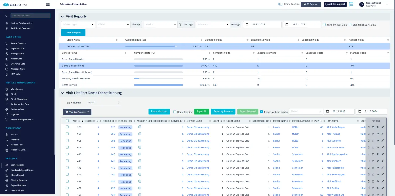 Celero Cloud GmbH – Desktopansicht der Software