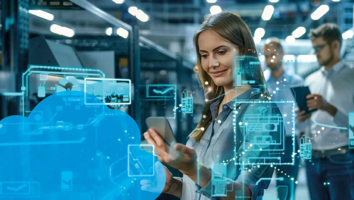 Celero Cloud GmbH – selbstbewusste Frau analysiert Daten am Telefon